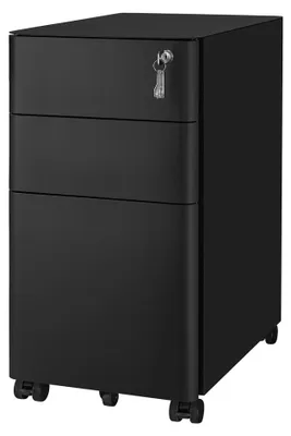 Produktbild von Rollcontainer-Aktenschrank mit 3 Schubladen und Hängeregistraturschublade | Schwarz | 46x30x59,2 cm