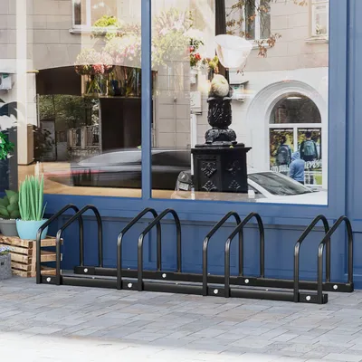 Produktbild von SUGIFT Fahrradständer für 4 Fahrräder, wetterfest, Stahl, Wand- und Bodenmontage, Schwarz | 110 x 33 x 27 cm | bis 65 mm Reifenbreite | erweiterbar