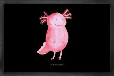 Produktbild von Mr. & Mrs. Panda fußmatte Axolotl Glücklich 50 x 75 cm - Schwarz - Geschenk, Lebensfroh, Schuhabstreifer, Fußabstreifer, gut Gelaunt, Türmatte, Gute Laune, Motivation