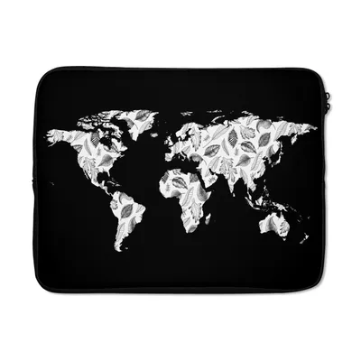 Produktbild von MuchoWow® Laptop Hülle 17 Zoll Laptoptasche Weltkarte - Pflanzen - Schwarz - Zipper - Schutzabdeckung