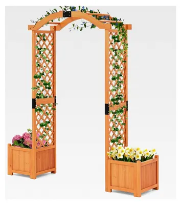 Produktbild von 2 in 1 Rosenbogen mit Blumenkasten, Gartenbogen aus Holz, Torbogen für Kletterpflanzen, Spalier Rankhilfe, Halbbogen für Garten, Hochzeit, Party, Tannenholz, 185x45x201cm