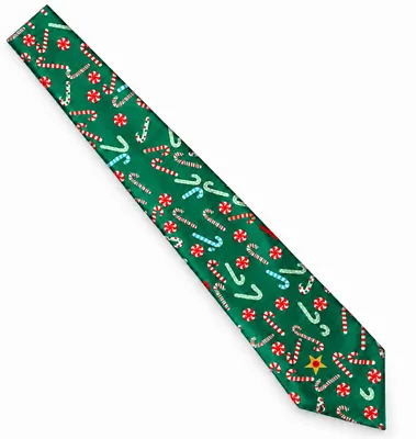 Productafbeelding van Benza - Kerststropdas met Muziek en 8 Gekleurde LED Lampjes - Groen Zuurstokkenmotief - 150 x 8 cm, AI-gegenereerde afbeelding