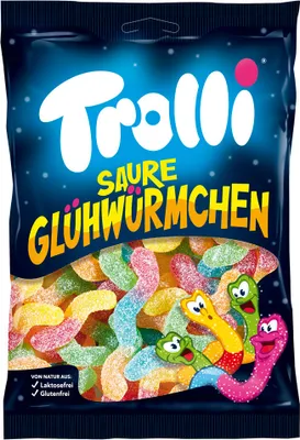 Zdjęcie produktu dla Trolli Saure Glühwürmchen, Miękkie cukierki, 200 g, Owoce, Wielobarwny, Torba, 1 szt.
