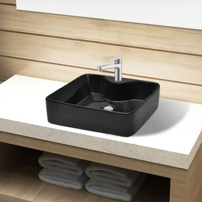 Zdjęcie produktu dla Ceramiczna Umywalka Z Otworem Na Kran, Prostokątna, Czarna Lumarko!