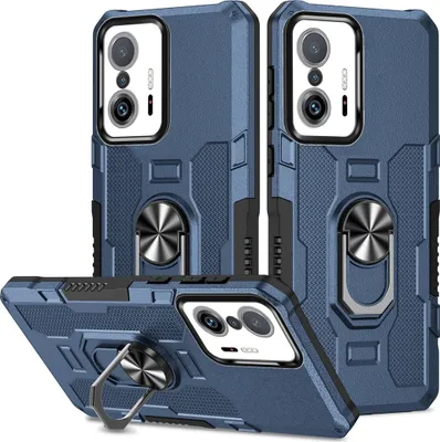 Produktbild von Xiaomi 11T Pro Hülle, Dual Layer Robuste Rüstung Ringhalter Ständer Schutzhülle für Xiaomi 11T / 11T Pro Blau