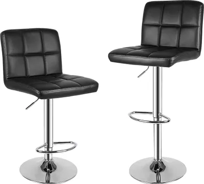 Image de Lot de 2 tabourets de bar Bigzzia, réglables en hauteur avec dossier, en similicuir, pour le bar du petit-déjeuner, le comptoir, la cuisine et les tabourets de bar pour la maison