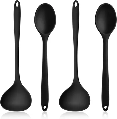 Imagen del producto de Juego de cucharas para sopa de silicona, de 4 piezas, resistente al calor hasta 220°C, para la cocina