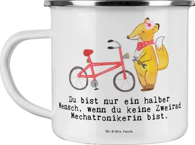 Produktbild von Mr. & Mrs. Panda Kaffeepott Zweirad Mechatronikerin Herz - Weiß - Geschenk, Pott, Teetasse, Emaille Becher, Tasse