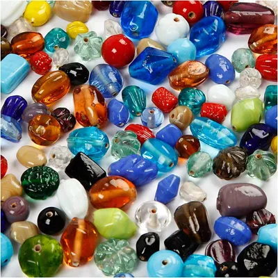 Produktbild von Glasperlen, Größe 7-18 mm, Lochgröße 1 mm, ca. 600 Stk, Sortierte Farben, 1000 g/ 1 Pck [HOB-68414]