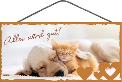 Produktbild von Türschild, Alles wird gut, 25 cm, Holzschild Spruchschild, Hund Katze Geschenkidee