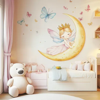Produktbild von Decords Wandtattoo – Feenprinzessin auf dem Mond, 180 cm