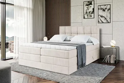 Produktbild von ALTDECOR Boxspringbett mit Matratze und Lattenrost  - RICAR KING 120x200 cm  - Beige Samt - Topper, Polsterbett mit Bettkasten, Bett mit Stauraum H3 - und H4 - Matratze, Doppelbett, Springboxbett