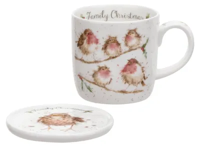 Mok & Untersetzer-Set Weihnachten, Bone China, 2-teilig