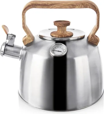 Image de Bouilloire avec thermomètre et sifflet pour cuisson au gaz, induction et cuisinière