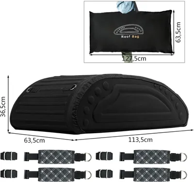 Obrázek produktu pro Střešní box na auto, objem 400 litrů, střešní box s transportními popruhy, střešní kufr, nosič zavazadel, box na zavazadla, černý