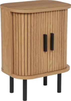 Produktbild von BELIANI Nachttisch Hellbraun MDF-Platte mit 2 Schiebetüren Lamellen-Optik Retro Nachtkonsole Nachtschrank Schlafzimmer Ausstattung