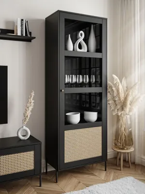 Obrázek produktu pro 3D vitrína VIENNA černá + vídeňské proutí s potiskem, rovné kovové nohy