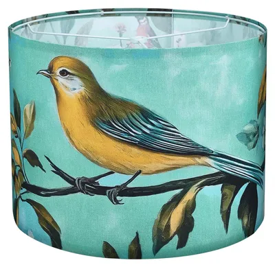 Leinen-Lampenschirm 33 cm, Vogel-Blumen-Motiv, 2er-Set