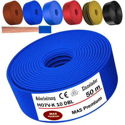 Produktbild von 50m Aderleitung H07 V-K DBL 1x10 mm² Dunkelblau Einzelader flexibel