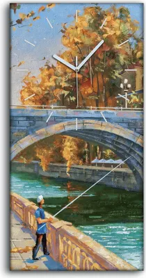 Produktbild von Leinwand Uhr Küche Wohnzimmer Bild Geräuschlos 30x60 Fischer Wasser Brücke - weiße Hände