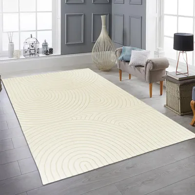 Produktbild von Moderner Wohnzimmerteppich mit gebogenem Muster in creme Größe - 160 x 230 cm