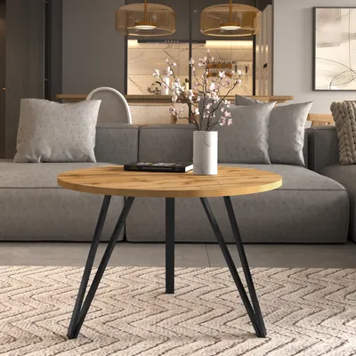 Produktbild von Design Möbel - Couchtisch Rund 67 cm - Laminierte Tischplatte & Metallgestell - Industrie Stil