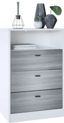 Produktbild von Vladon Kommode Pino V2,  Germany, Anrichte mit 3 Schubladen & 1 offenem Fach, Weiß matt/Avola-Anthrazit (56 x 86,5 x 36 cm)