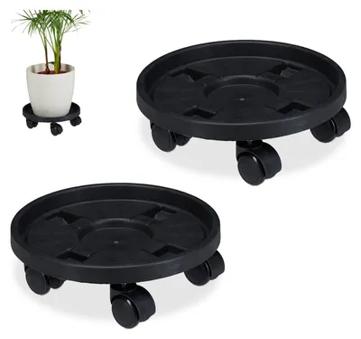 Productafbeelding van Plantentrolley plantenroller - Set van 2 - Ø 30 cm - Kunststof - Zwart - Voor binnen en buiten