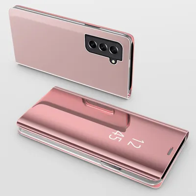 Produktbild von Handy Hülle für Samsung Galaxy S21 Clear View Hülle Klapp Flip Hülle Bumper Cover Spiegel Mirror, Farbe: Rosa