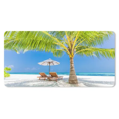 Produktbild von MuchoWow® Schreibtischunterlage Palme - Strandkorb - Sonnenschirm 80x40 cm - XXL Mauspad - Gaming Mauspad