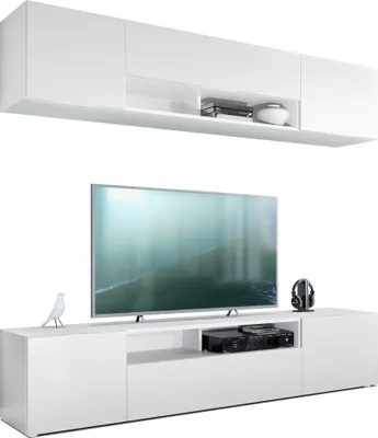 Produktbild von Vladon Wohnwand Mogan, Weiß matt/Weiß matt - Moderne Anbauwand bestehend aus 2 TV-Boards (181 x 147 x 35 cm)