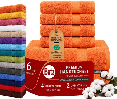 Produktbild von etz 6er Handtuch Set Premium – 4 Handtücher 50x100 cm – 2 Duschtücher 70x140 cm - 100% Baumwolle – Frottee Handtücher für Bad, Gäste & Alltag- orange