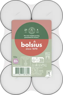 Produktbild von Bolsius Maxi-Teelichter weiß 8h 12er Pack