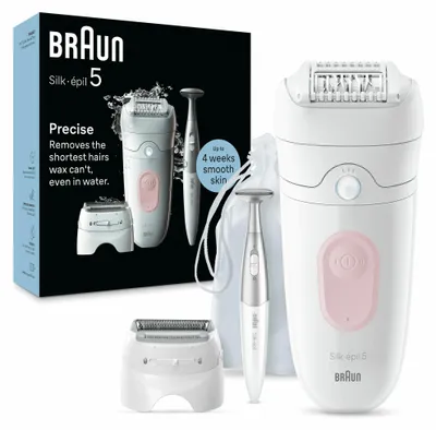 Immagine prodotto di Braun epilatore Silk-épil 5 5-230 (tecnologia pinzetta MicroGrip, accessorio rullo massaggiante, applicazione wet & dry, rifinitore per bikini, accessorio per la rasatura, accessorio trimmer,  Germany), Colore:Bianco