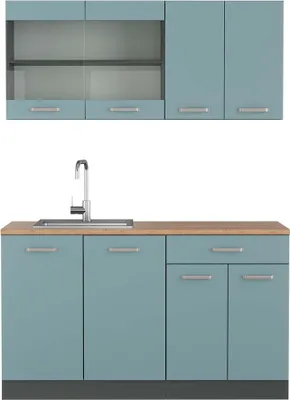 Produktbild von Küchenzeile Vicco R-Line Blau-Grau 140 cm , AP Eiche, Model 42932