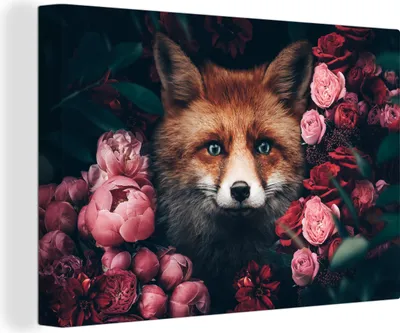 Obrázek produktu pro OneMillionCanvasses® - Obraz na plátně - Liška - Květiny - Zvířata, nástěnná malba, nástěnné dekorace obrazy obývací pokoj, 120x80cm