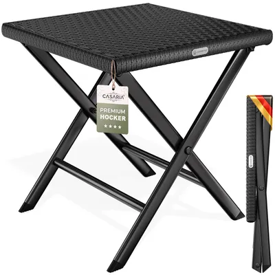 Produktbild von CASARIA® Polyrattan Klapphocker 75kg Belastbarkeit 44x40x44cm Klappbar Leicht Tragbar Außen Wetterfest Garten Terrasse Balkon Camping Hocker Schwarz