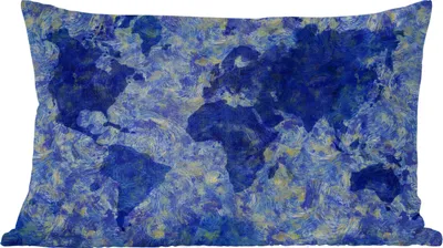 Produktbild von MuchoWow® Zierkissen Sofakissen Wohnzimmer Dekokissen 50x30 cm Weltkarte - Van Gogh - Gemälde - Wohnzimmerdekoration - Polster mit Photo