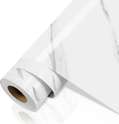 Produktbild von Faziango Selbstklebende PVC Tapetenfolie 500×61 cm, Möbelfolie in weißer Marmoroptik, wasserfest, für Küche und Möbel