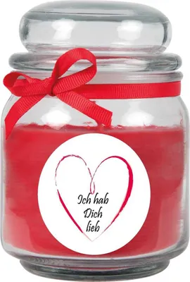 Produktbild von Duftkerze im Bonbonglas "Herzen", Duft: Rose ( Rot ), 300g - Brenndauer bis zu 70 Stunden