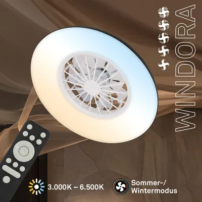Produktbild von Briloner Deckenventilator mit Licht Fernbedienung Ø48,5cm Rund 24W 2600lm 3000K-6500K Warmweiß bis Tageslichtweiß DC-Motor Schwarz - Deckenleuchte Schlafzimmer Wohnzimmer