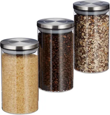 Produktbild von Set mit 3 Vorratsbehältern – Aufbewahrungsgläser – Glasbehälter – Süßigkeitenbehälter – 1 Liter – Vorratsgläser – Transparent
