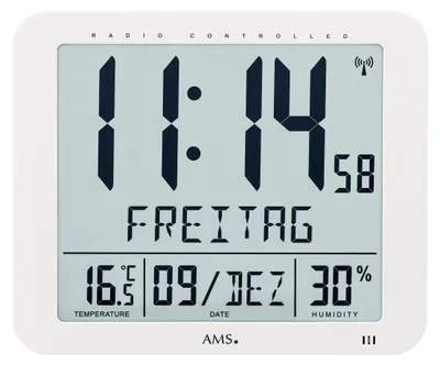 Produktbild von AMS 5886 Funk-Wanduhr, digital, Kunststoff, Weiß