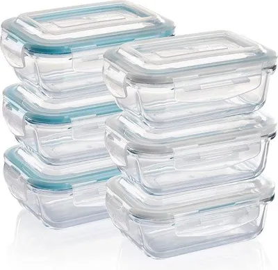 Produktbild von Gläserne Rechteck-Schalen-Set - 6 Stück - 370 ml - Luft- und Flüssigkeitsdichte Backofenschalen