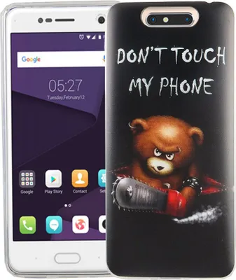 Produktbild von Handy Hülle für ZTE Blade V8 Cover Case Schutz Tasche Motiv Slim Silikon TPU Schriftzug Bär mit Kettensäge