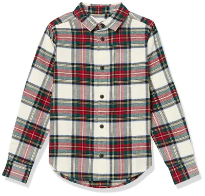 Produktbild von Amazon Essentials Kleinkind Jungen Flanell Button Down Shirt Grün Rot Plaid, 4T