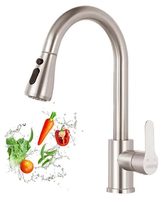 Produktbild von Küchenarmatur Edelstahl, Ausziehbarer Brausekopf, 3 Modi, 360° drehbar