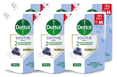 Produktbild von 6 x Dettol Soothe Handseife Nachfüller - Lavendel & Veilchenblüte - 500 ml - Vorteilspackung - 6 Stücke
