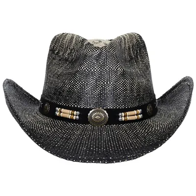 Produktbild von Strohhut Texas mit Hutband, schwarz/braun