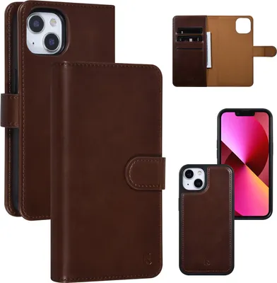 Produktbild von UNIQ Accessory 2 in 1  iPhone 13 & 14 Brown Book type and back cover card holder - magnetic closure
